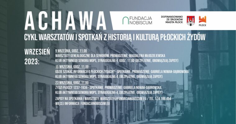 Achawa: warsztaty genealogiczne i spotkania z historią płockich Żydów dla seniorów we wrześniu